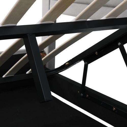 Lit Double Lit Coffre 140x200 Cm, Avec Tête De Lit, Structure En Acier, Velours Gris