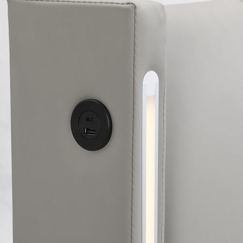 Lit Double, Lit coffre 140x200 cm Avec USB, Éclairage LED Et Tête De Lit Réglable, Pu Gris