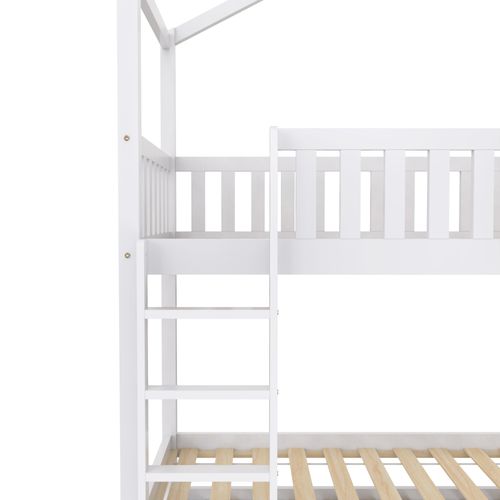 Lit Superposé Lit Gigogne 90x200 Cm Avec Échelle Et Barrière De Sécurité, Bois Blanc
