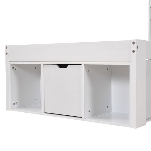 Lit Simple Lit Enfent 90x200 Cm Avec Ports USB, 5 Tiroirs, 4 Niche, Pin Blanc