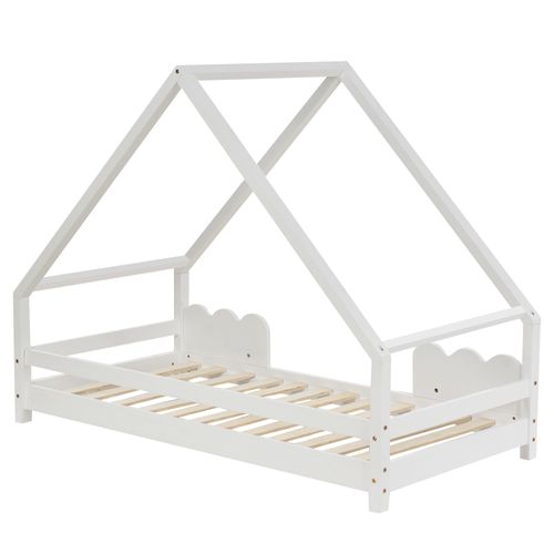Lit Cabane Lit Enfant, 90 X 200 Cm Avec Protection Anti-chute, Finition Bois Blanc