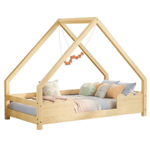 Lit Cabane Lit Enfant, 90 X 200 Cm Avec Protection Anti-chute, Finition Bois