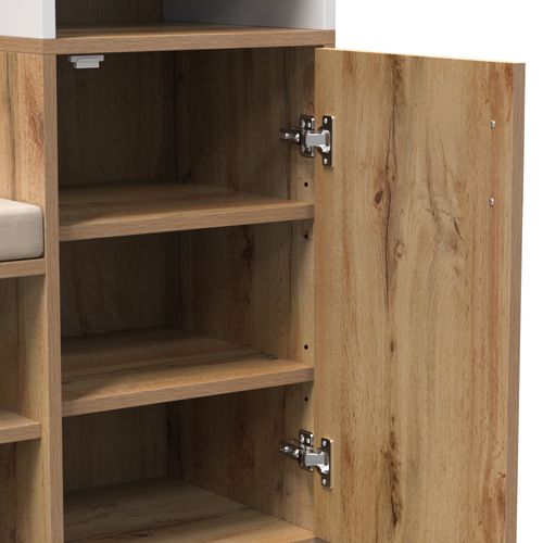 Meuble D'entrée 4 Patères, 1 Miroir, 1 Meuble à Chaussures, 1 Porte-manteau Et 1 Banc, Mdf Blanc