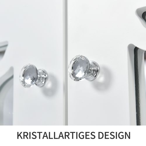 Buffet Moderne 160x 40x84 Cm Avec 4 Portes Et Poignées En Cristal, Étagères Réglables, Mdf Blanc