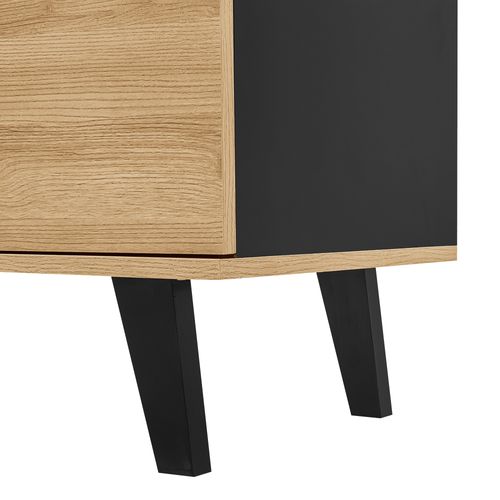 Meuble TV Bas à Poser 170x40x50,5 Cm Avec 2 Portes, 1 Tiroir, 1 Niche, Aggloméré Noir Et Bois