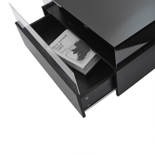 Table Basse 70x70x41cm, Finition Brillant, 2 Tiroirs Spacieux, LED Intelligent, En Pb, Noir