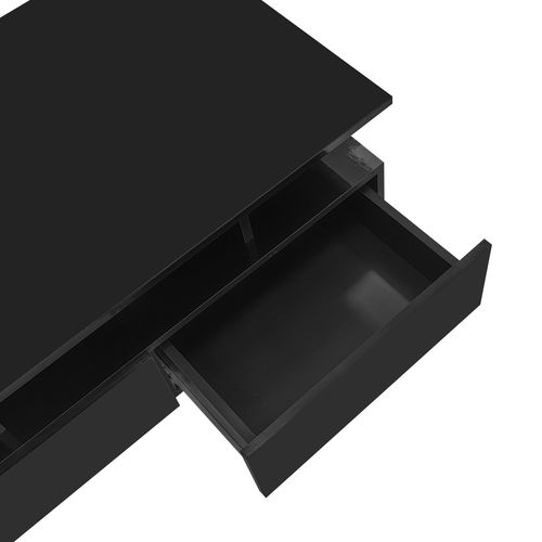 Table Basse Rectangle 90x55x41cm, Brillante, 2 Tiroir, 4 Rangement Ouverts, Stockage Creux, Pb, Noir