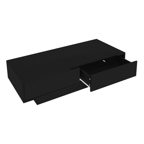 Table Basse Rectangle 115x55x34cm, Finition Brillante, 2 Tiroirs Spacieux, LED Intégrée, En Pb, Noir
