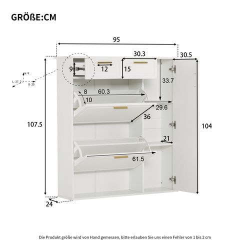 Meuble à Chaussure Blanc 95x24x107.5cm, Tiroir, Tablette, Porte à Bascule, Rangements, Mdf, Pb