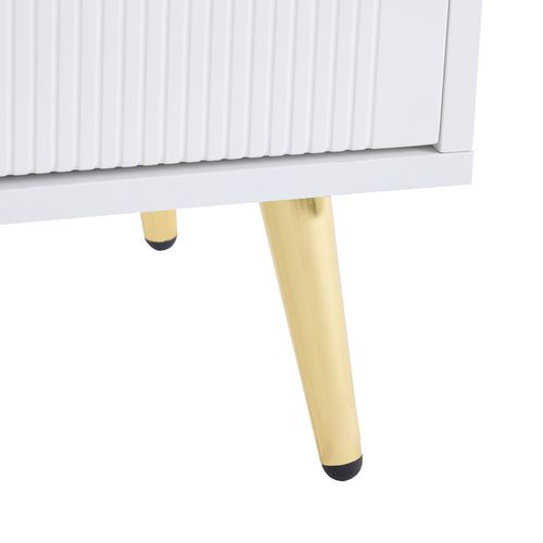 Meuble à Chaussure 130x37x100cm, Niche, Porte, Tiroir, Tablette, Poignée, Pied Doré Métal, Pb, Blanc