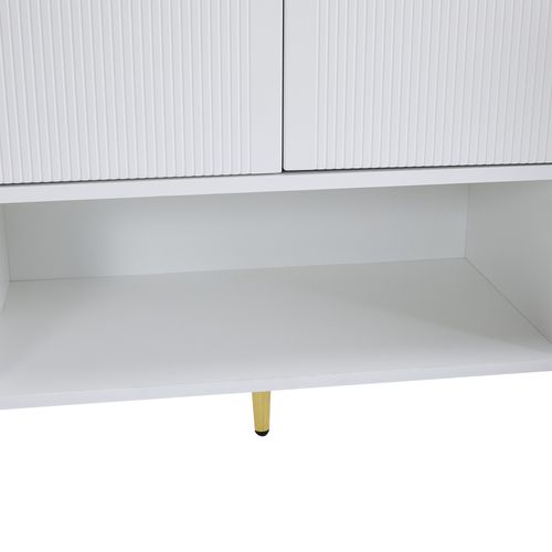 Meuble à Chaussure 130x37x100cm, Niche, Porte, Tiroir, Tablette, Poignée, Pied Doré Métal, Pb, Blanc