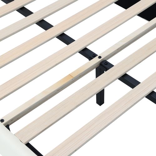 Lit Enfant 90x200cm, Lit Simple Avec LED, Design En Forme D'onde, Pu+bois, Beige