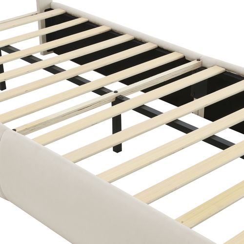 Lit Enfent 90x200cm Oreilles De Lapin à Luminosité Réglable, 2 Tabourets Rangement, Velours, Beige