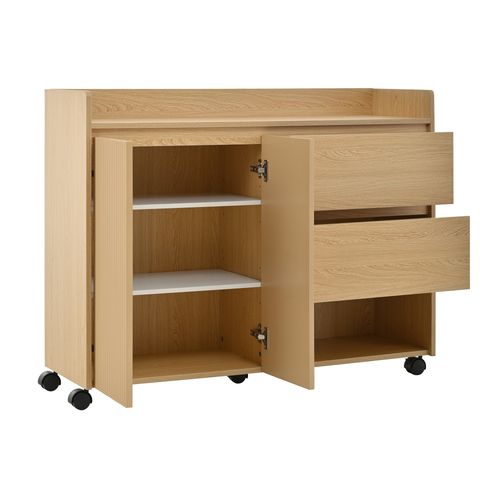 Meuble à Chaussures 110 X 35 X 86 Cm, Avec Roulettes Universelles à Frein, Mdf, Couleur Naturelle