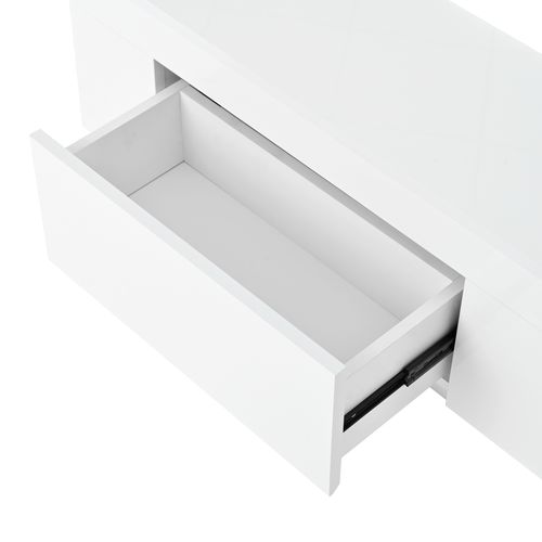 Table Basse LED 80x50x35,5cm, Plateau Rétractable, 1 Tiroir, Blanc + Noir