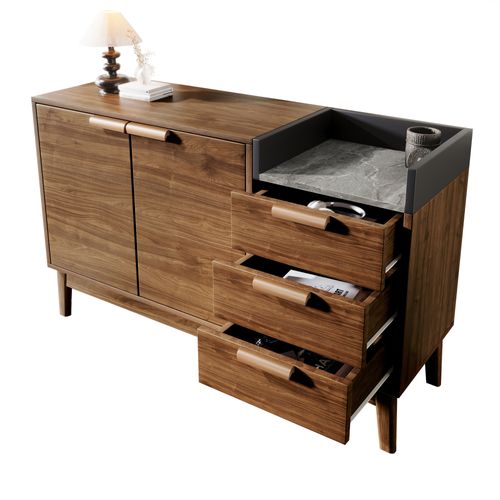 Buffet 120x40x77cm, 3 Tiroirs, 2 Portes, Pieds En Bois Massif, Chêne Foncé