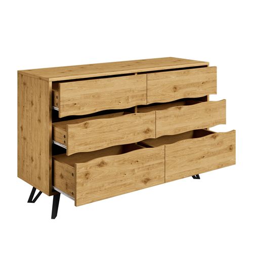 Commode 2x3 Tiroirs 120x40x75.5cm, MDF et Pieds Métal, Couleur Bois