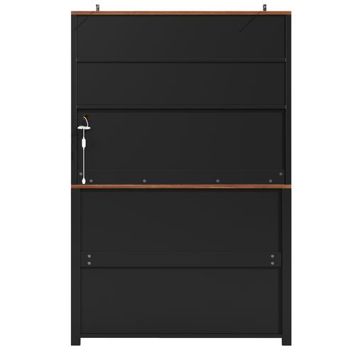 Buffet De Cuisine 115x24x174,7cm, Rangement, 4 Portes, 2 Tiroirs, LED, Mdf+métal, Noir+bois