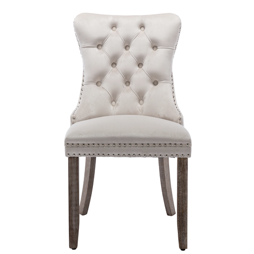 Chaises De Salle à Manger Modernes En Velours 50 X 62 X 95 Cm, Lot De 2, Bordure Cloutée, Beige