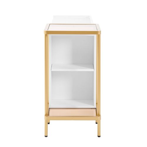 Buffet Bas 120x40x77.5cm, Armoire De Rangement, 2 Plateaux, 2 Portes, Pb, Verre Trempée, Blanc, Doré