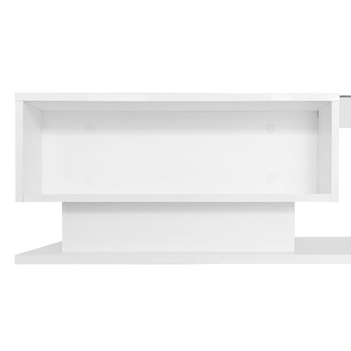 Table Basse Moderne 100x50x32 Cm Avec Plateau En Verre, Éclairage LED, 1 Tiroir, Aggloméré Blanc