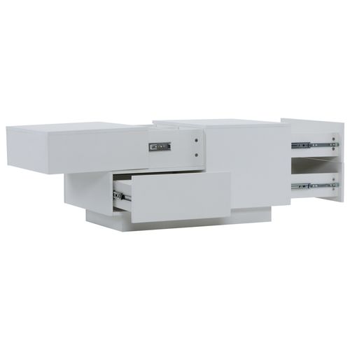 Table Basse Minimaliste 90x55x45 Cm, Plateau Coulissant, 4 Tiroirs, Blanc