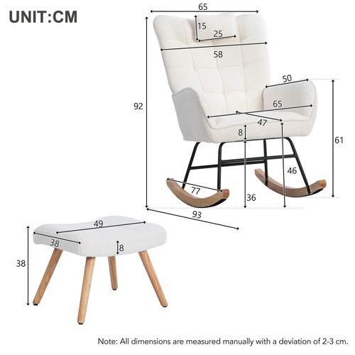 Rocking Chair à Bascule Ergonomique 65 x 93 x 92 Cm Avec Appui-tête Et Repose-pieds, Blanc