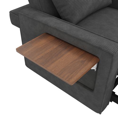 Canapé-lit 1 Place Avec Port USB Et Support Téléphone, Fauteuil Convertible En Velours Côtelé Gris