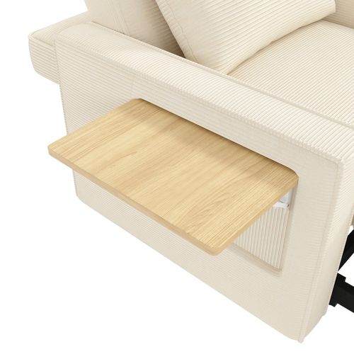 Canapé-lit 1 Place Avec Port USB Et Support Téléphone, Fauteuil Convertible En Velours Côtelé Beige