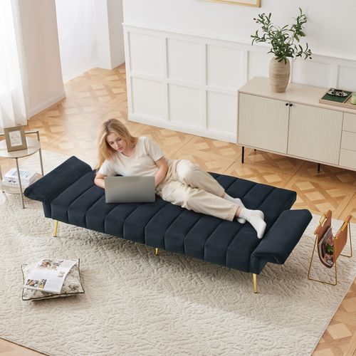 Canapé-lit Pliant 2 Places Avec Pieds De Soutien, Convertible Moderne En Velours Noir