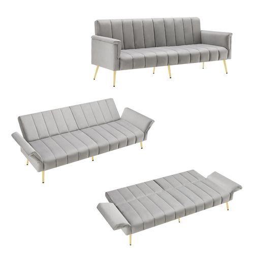 Canapé-lit Pliant 2 Places Avec Pieds De Soutien, Convertible Moderne En Velours Gris
