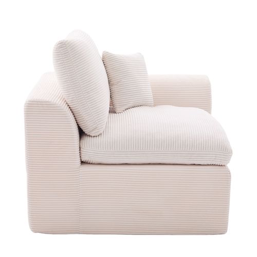 Canapé 1 Place Moderne, Housse Amovible, Coussin Inclus, Mousse Rembourrée, Velours Côtelé, Beige