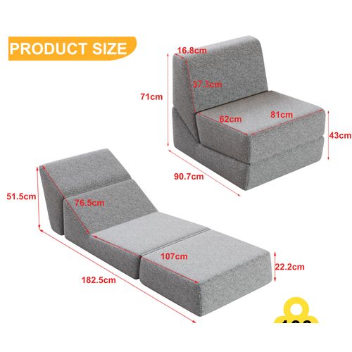 Canapé-lit Pliable Compact, Lit D’appoint Adulte Avec Matelas Triple, Tissu Flanelle, Gris