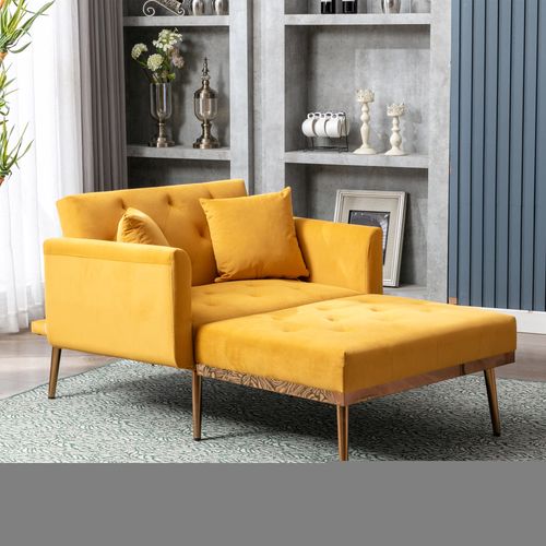 Fauteuil Relax Convertible, Dossier Réglable 105°/140°/180°, Assise Velours et Mousse, Jaune