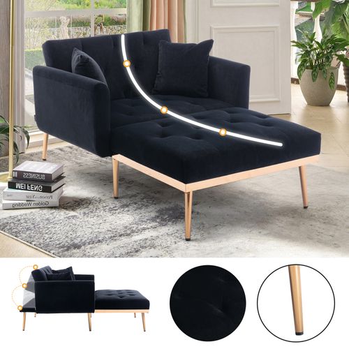 Fauteuil Relax Convertible, Dossier Réglable 105°/140°/180°, Assise Velours Et Mousse, Noir