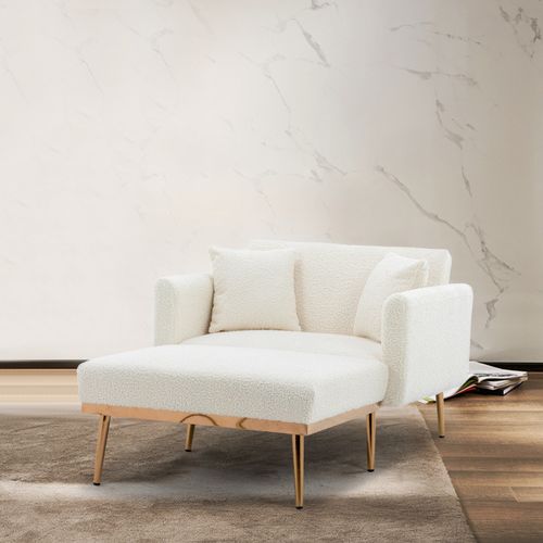 Fauteuil Relax Convertible, Dossier Réglable 105°/140°/180°, Assise Velours Et Mousse, Blanc