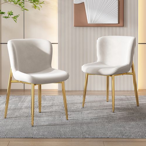 Lot De 2 Chaises Salle à Manger Design, Pieds Métal, Assise Confortable, Velours, Beige