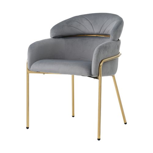 Chaise Salle à Manger Design, Pieds Métal, Fauteuil Moderne Confortable Velours, Gris