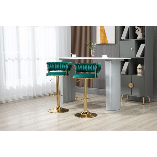 Lot De 2 Tabourets De Bar Pivotantes 360° Réglables En Hauteur, Velours Doux, Moderne, Vert