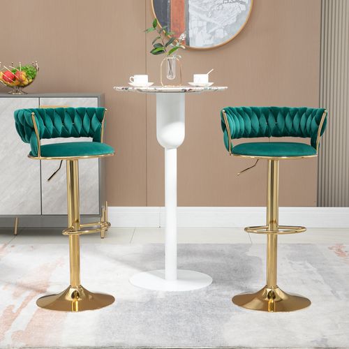Lot De 2 Tabourets De Bar Pivotantes 360° Réglables En Hauteur, Velours Doux, Moderne, Vert