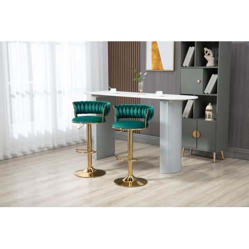 Lot De 2 Tabourets De Bar Pivotantes 360° Réglables En Hauteur, Velours Doux, Moderne, Vert