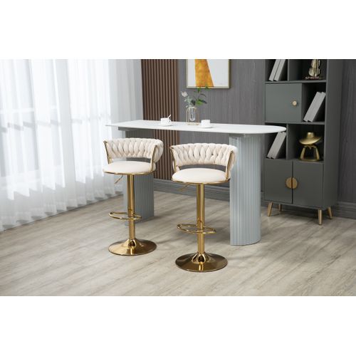 Lot De 2 Tabourets De Bar Pivotantes 360° Réglables En Hauteur, Velours Doux, Moderne, Ivoire