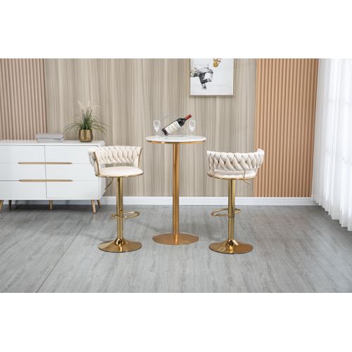 Lot De 2 Tabourets De Bar Pivotantes 360° Réglables En Hauteur, Velours Doux, Moderne, Ivoire