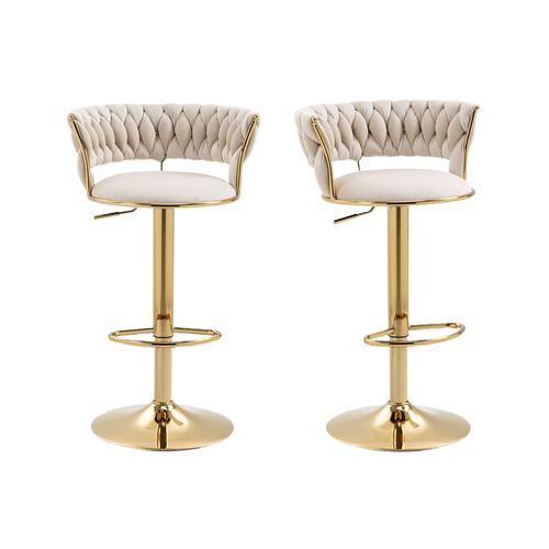 Lot De 2 Tabourets De Bar Pivotantes 360° Réglables En Hauteur, Velours Doux, Moderne, Ivoire