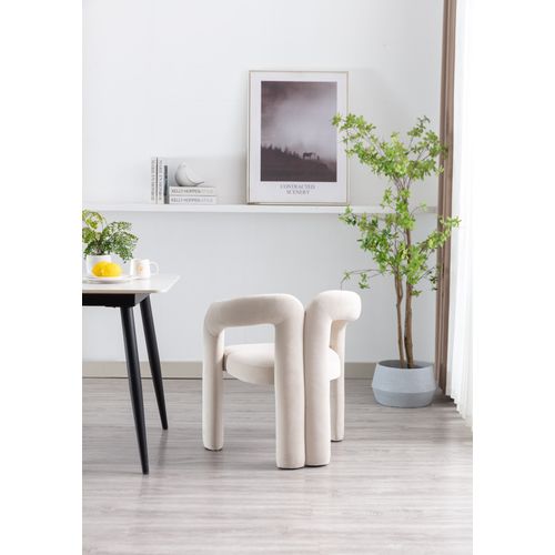 Lot De 2 Chaises Salle à Manger En Velours Avec Accoudoirs, Confortables, Design Moderne, Beige