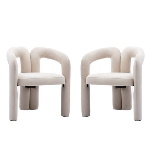 Lot De 2 Chaises Salle à Manger En Velours Avec Accoudoirs, Confortables, Design Moderne, Beige