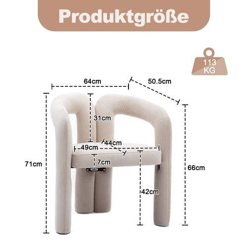 Lot De 2 Chaises Salle à Manger En Velours Avec Accoudoirs, Confortables, Design Moderne, Beige