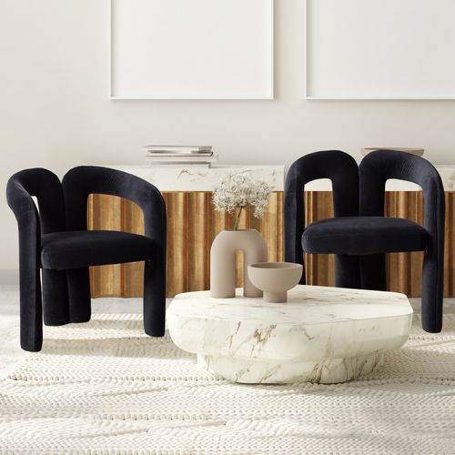 Lot De 2 Chaises Salle à Manger En Velours Avec Accoudoirs, Confortables, Design Moderne, Noir