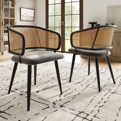 Lot De 2 Chaises Salle à Manger En Velours, Structure Métal, Assise Antidérapante, Marron Et Gris