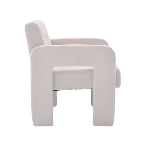 Fauteuil Fixe Moderne, Accoudoirs, Assise Moelleuse Chenille Et Mousse, Design Nordique, Beige